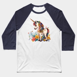 Cute Floral Unicorn Baseball T-Shirt